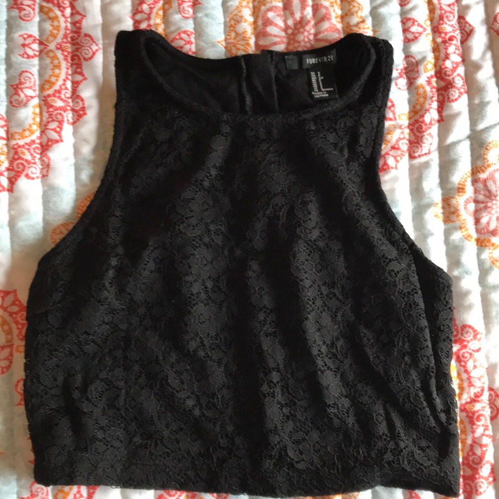 black lace crop top